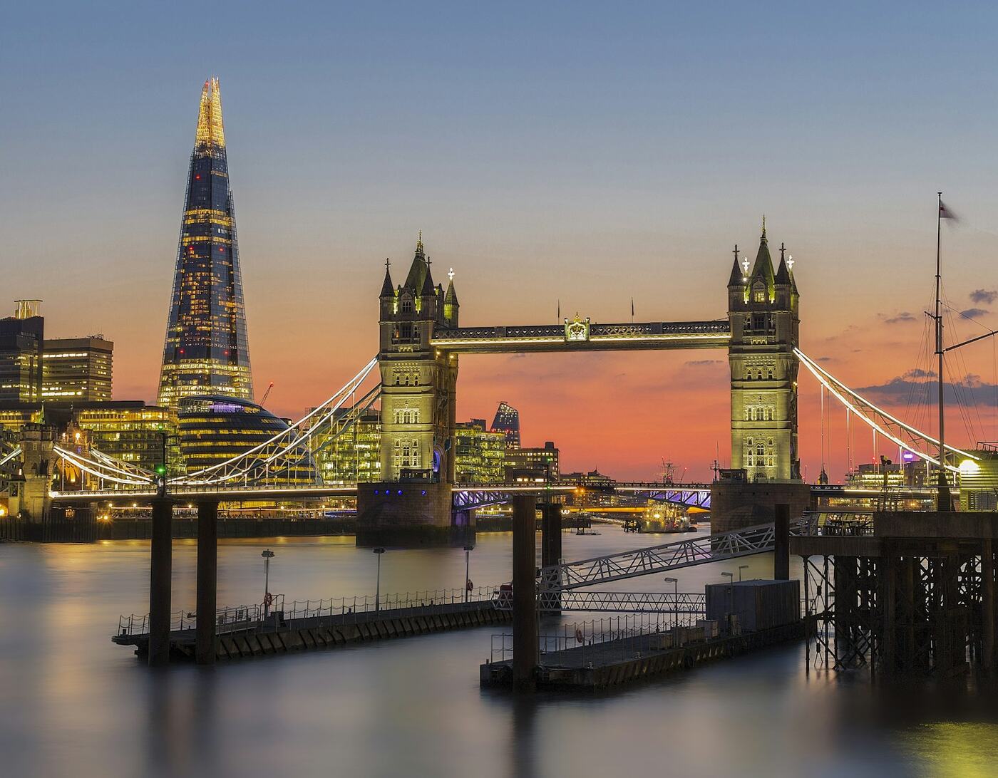 The London skyline at dusk from the east