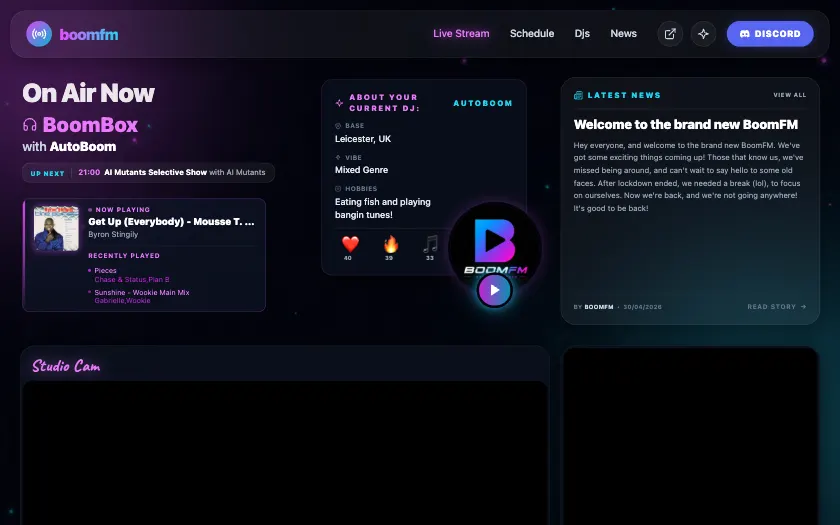 Home page of BoomFM
